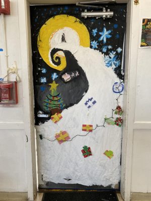Mr. Martins Advisory won the door decorating contest with this The Nightmare Before Christmas themed door.